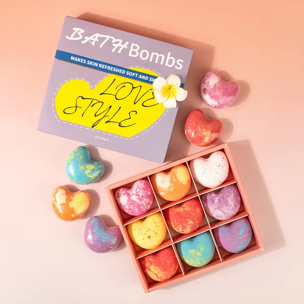 ハート形のカラフルバスボム 9個セット
